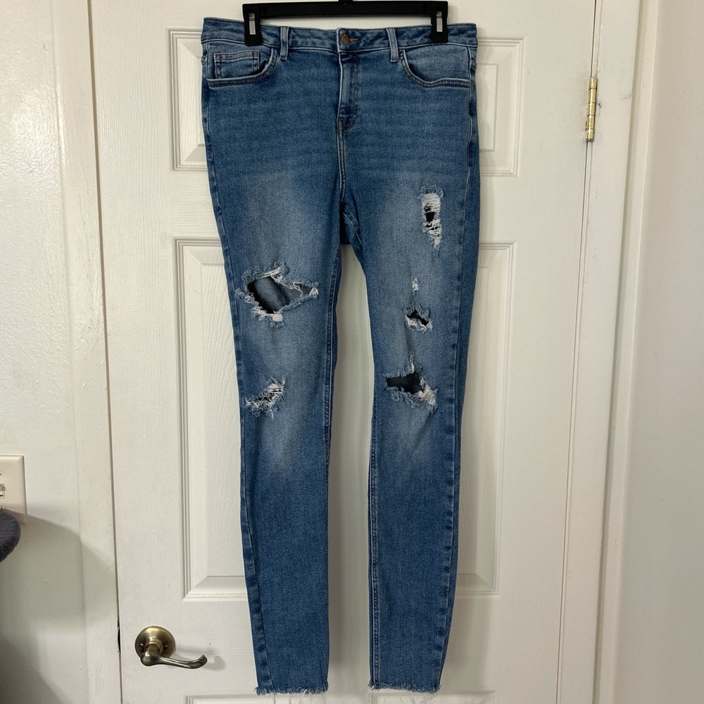 New Look Ripped Blue Skinny Jeans
